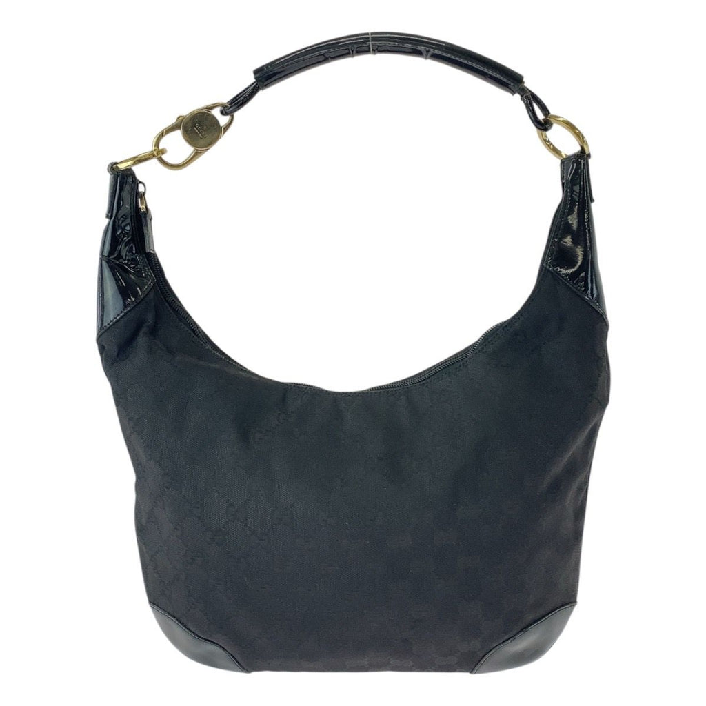 Gucci Black Gold GG Canvas Leather Hobo Shoulder Bag