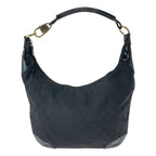 Gucci Black Gold GG Canvas Leather Hobo Shoulder Bag