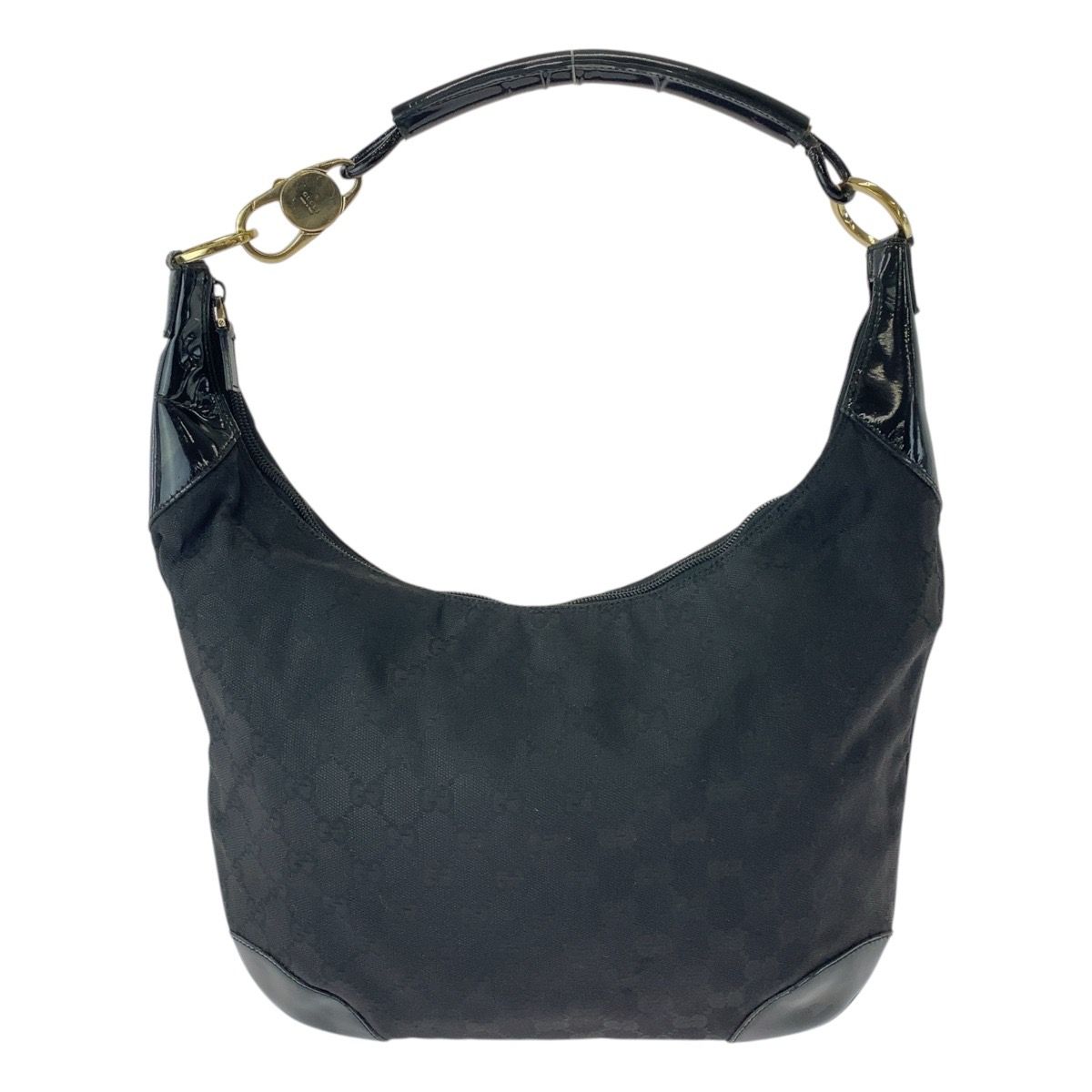 Gucci Black Gold GG Canvas Leather Hobo Shoulder Bag