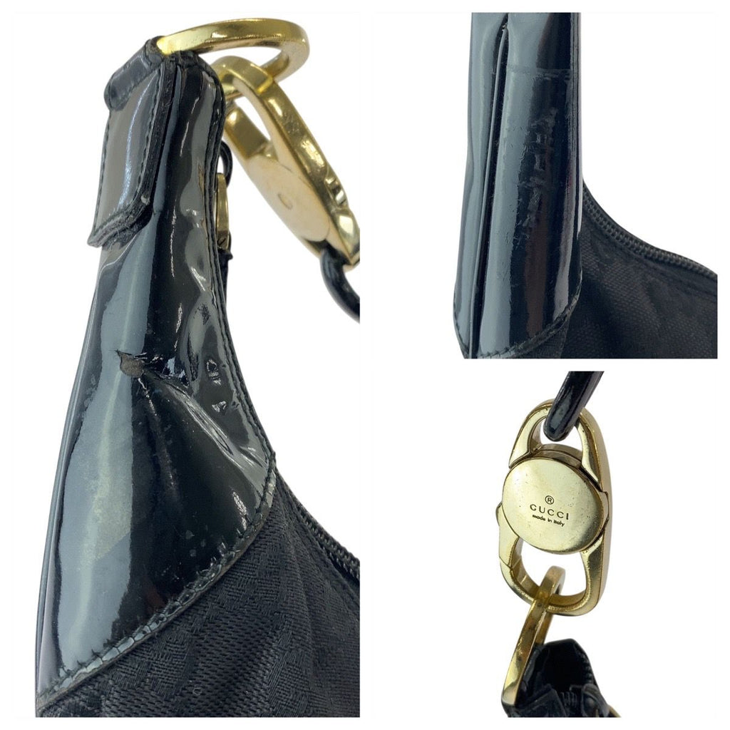 Gucci Black Gold GG Canvas Leather Hobo Shoulder Bag — view 6