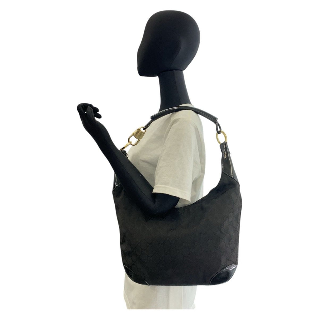 Gucci Black Gold GG Canvas Leather Hobo Shoulder Bag — view 7