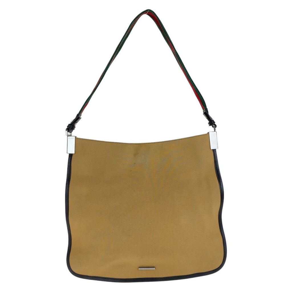 Gucci Sherry Line Beige Camel Canvas Hobo Shoulder Bag