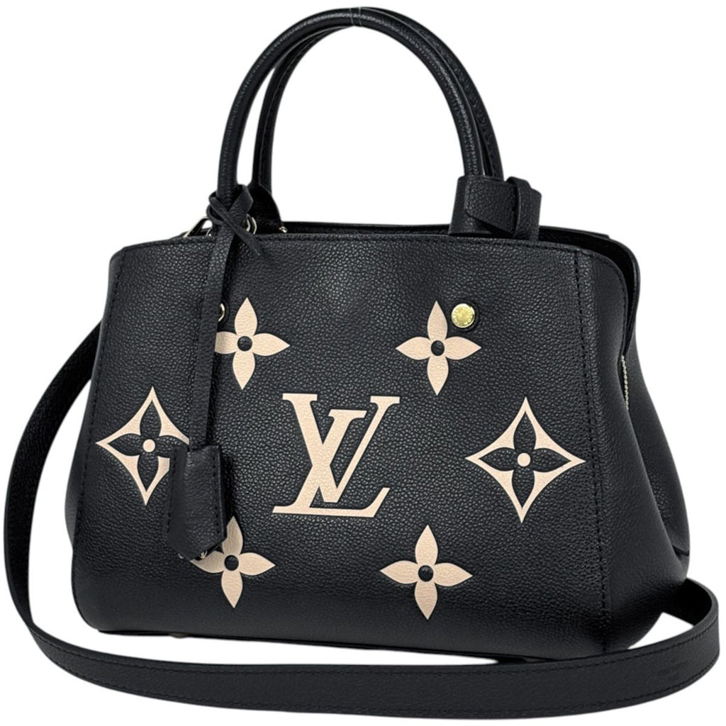 Louis Vuitton Montaigne BB Handbag Bicolor 2-Way Monogram Empreinte Black Beige