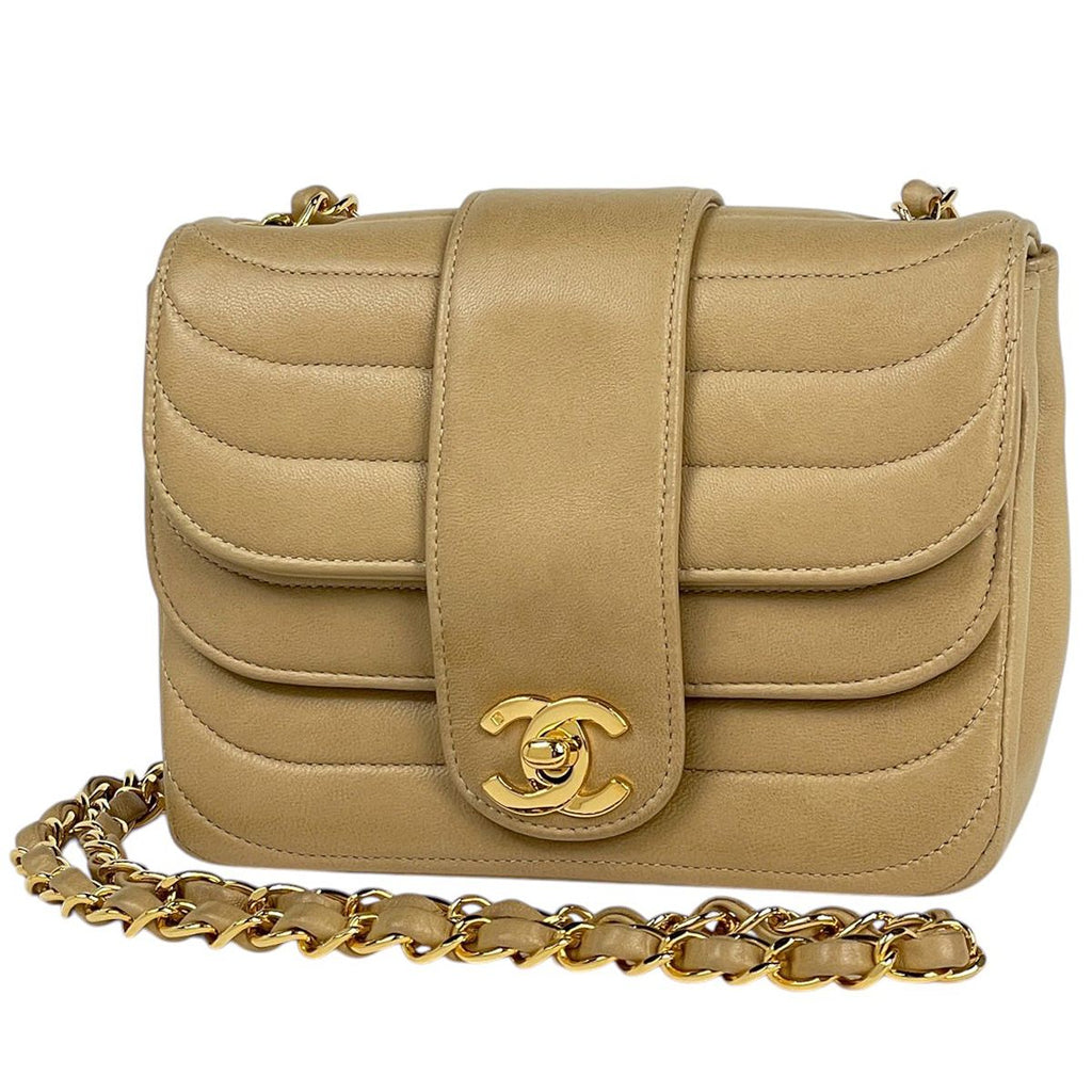 Chanel Shoulder Bag CC Logo Double Flap Leather Beige