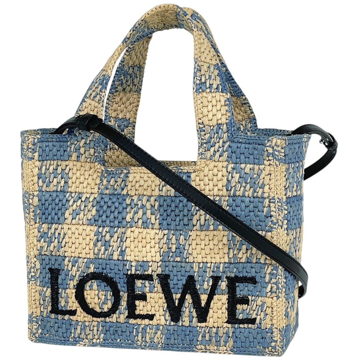 Loewe Font Tote Bag Small 2-Way Raffia Beige Blue