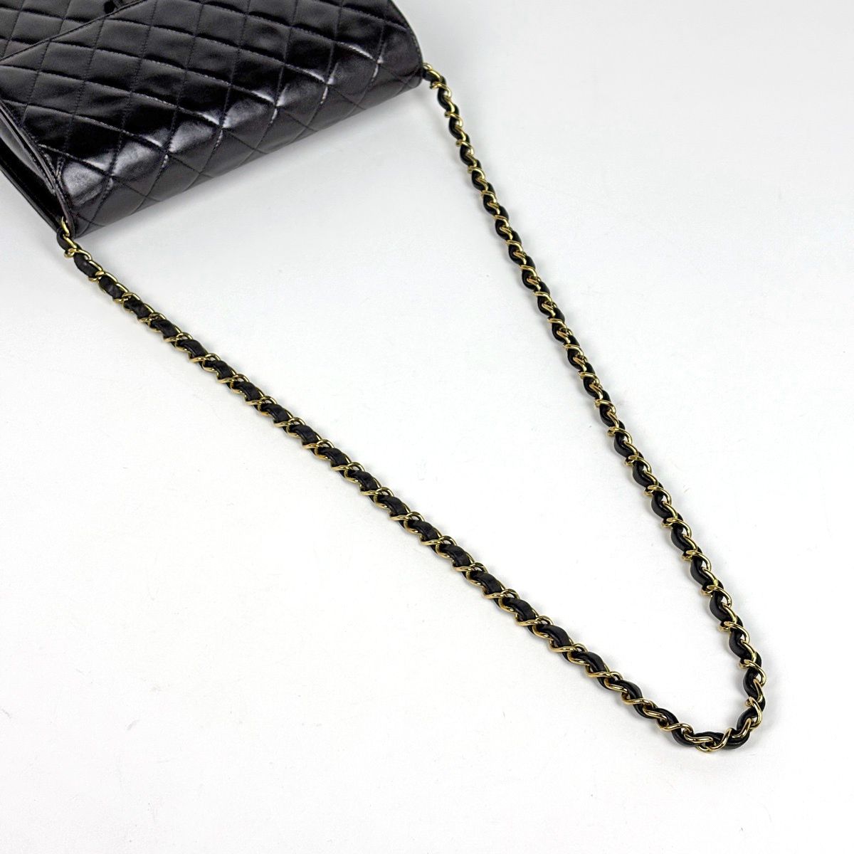 Chanel Shoulder Bag Quilted CC Logo Single Flap Push Lock Leather Black — view 8