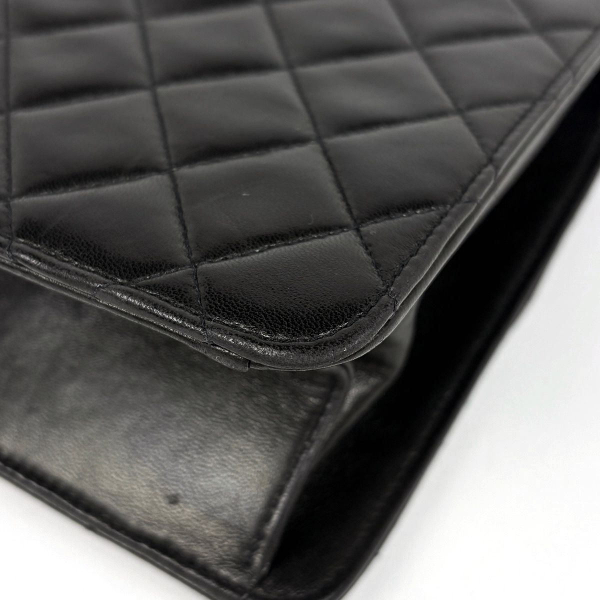 Chanel Shoulder Bag Quilted CC Logo Single Flap Push Lock Leather Black — view 3
