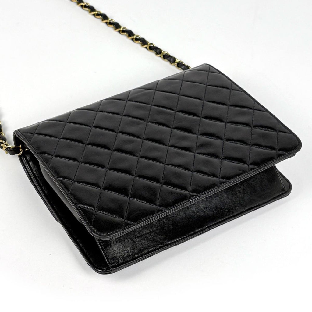 Chanel Shoulder Bag Quilted CC Logo Single Flap Push Lock Leather Black — view 2