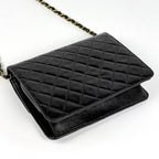 Chanel Shoulder Bag Quilted CC Logo Single Flap Push Lock Leather Black — view 2