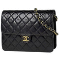 Chanel Shoulder Bag Quilted CC Logo Single Flap Push Lock Leather Black