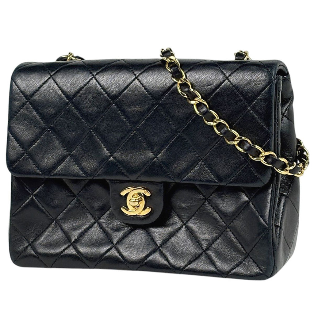 Chanel Shoulder Bag Quilted CC Logo Single Flap Leather Black