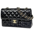 Chanel Shoulder Bag Quilted Double Flap CC Logo Leather Black