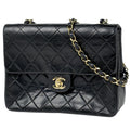 Chanel Shoulder Bag Quilted Single Flap CC Logo Leather Black