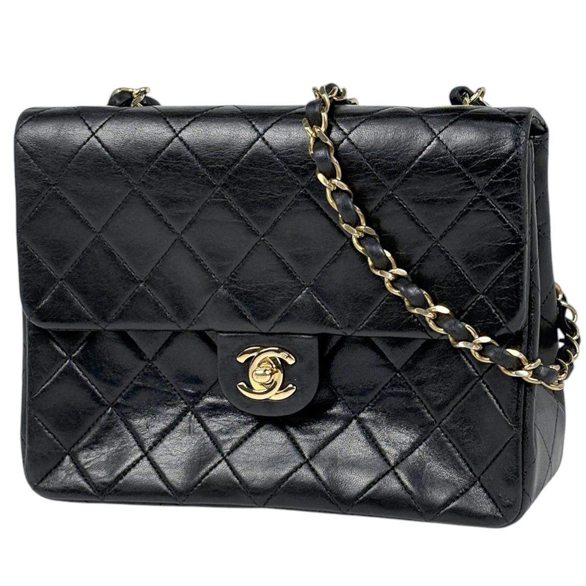 Chanel Shoulder Bag Quilted Single Flap CC Logo Leather Black