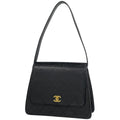 Chanel Shoulder Bag Quilted CC Logo Leather Black