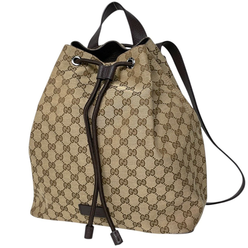 Gucci Backpack GG Pattern Drawstring Canvas Brown