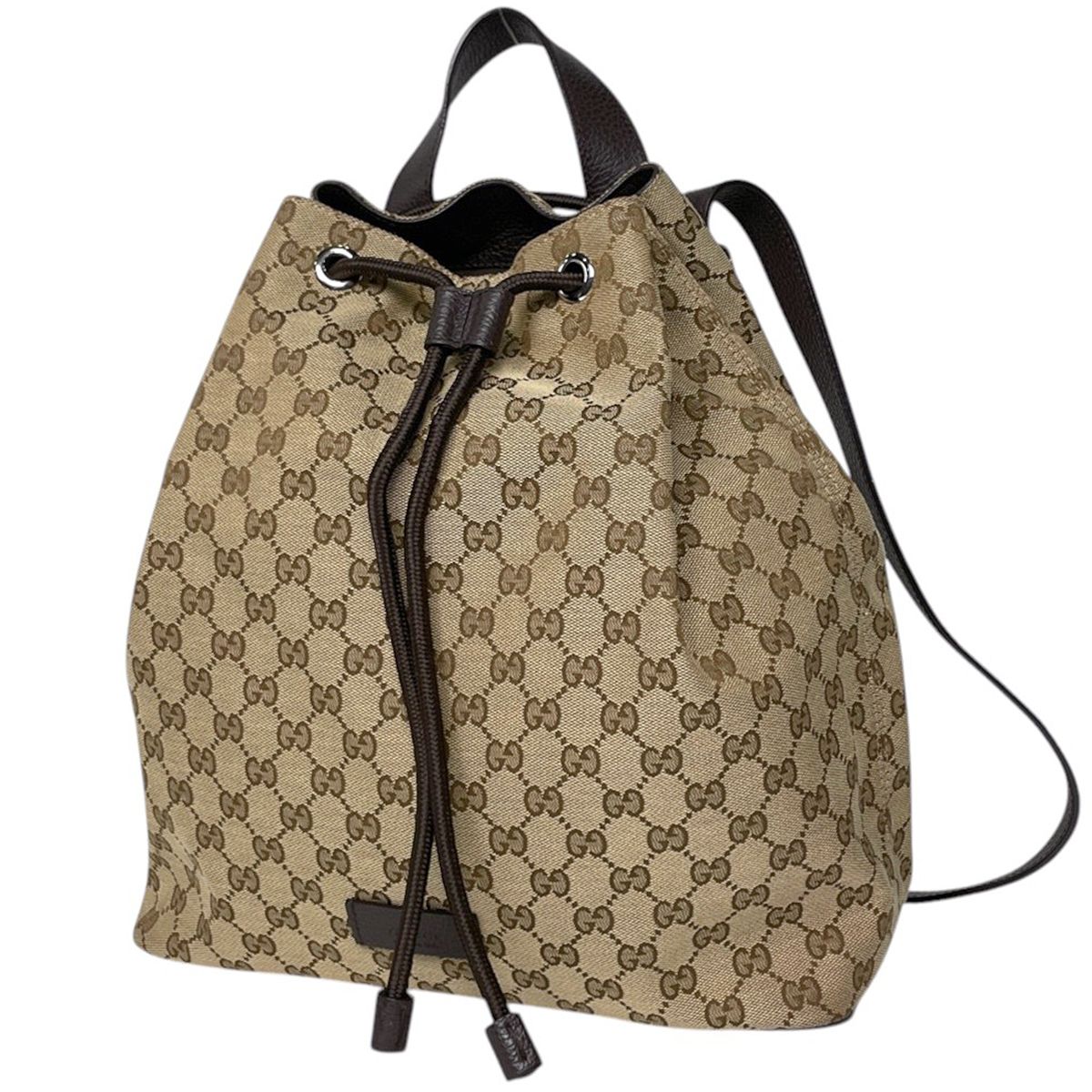 Gucci Backpack GG Pattern Drawstring Canvas Brown