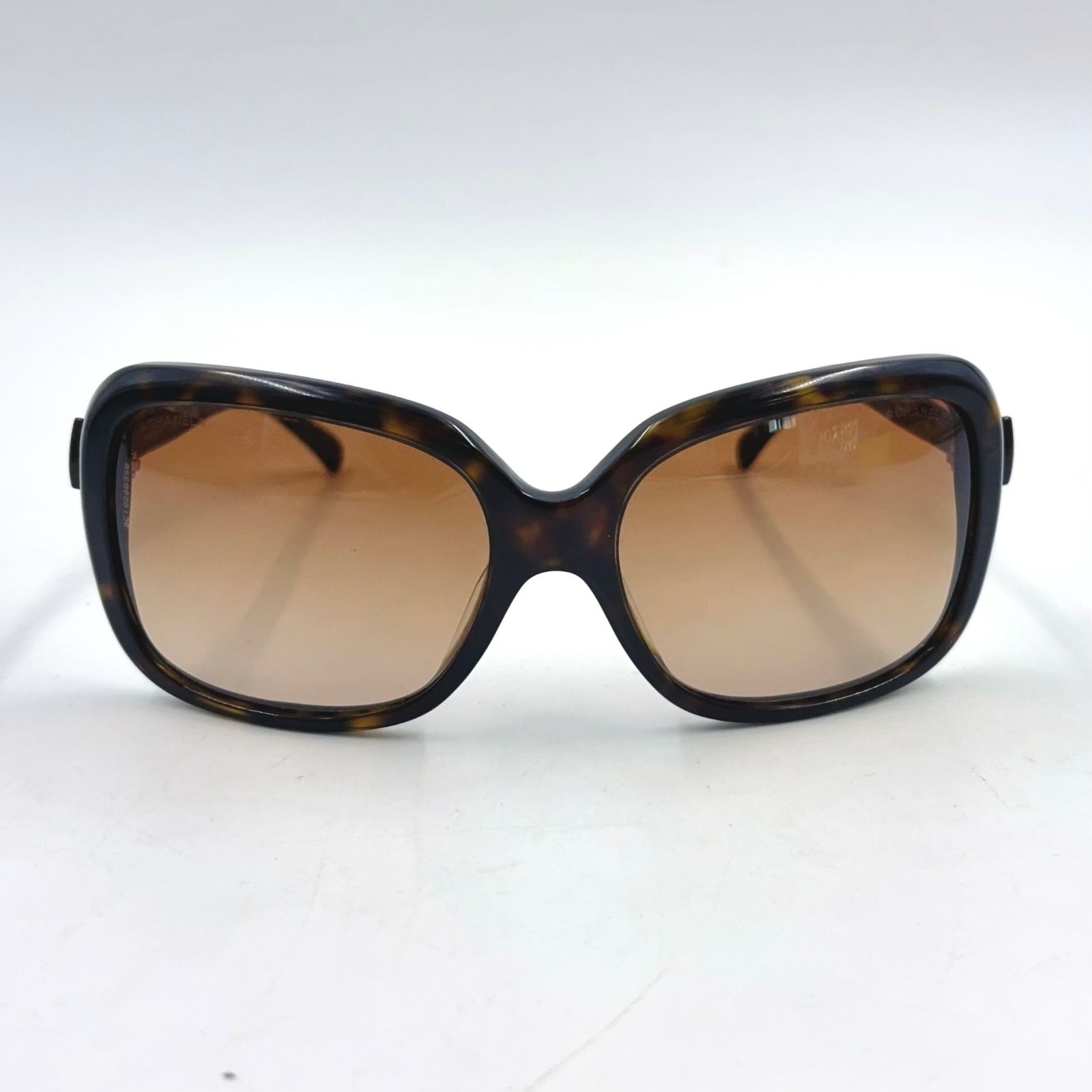Chanel Side Ribbon CC Logo Acetate Metal Silver Brown Sunglasses Eyewear