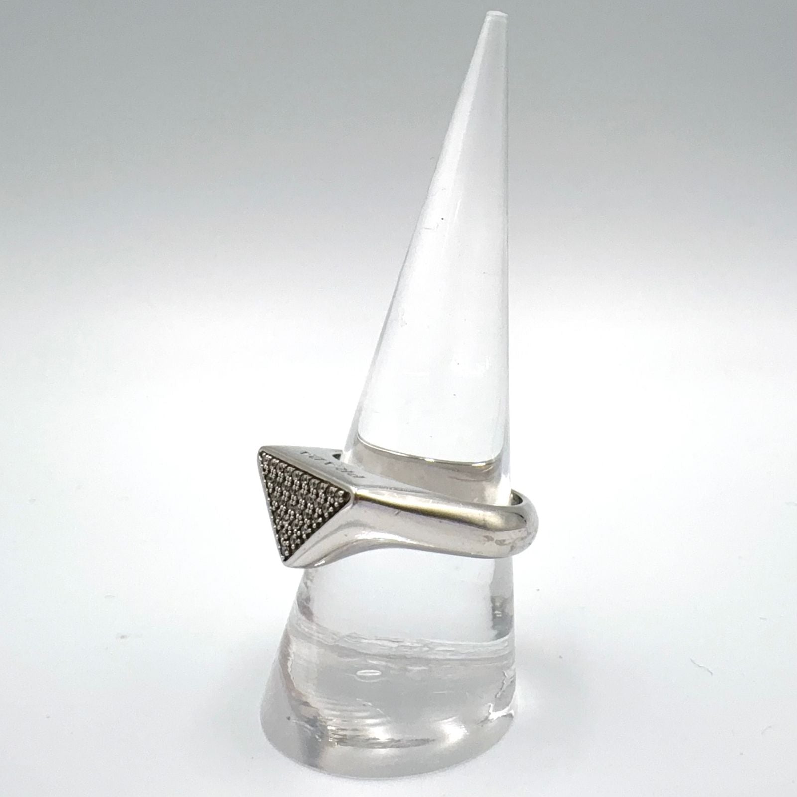 Prada Triangle Logo Pavestone Rhinestone 925 Sterling Silver Clear Ring — view 7
