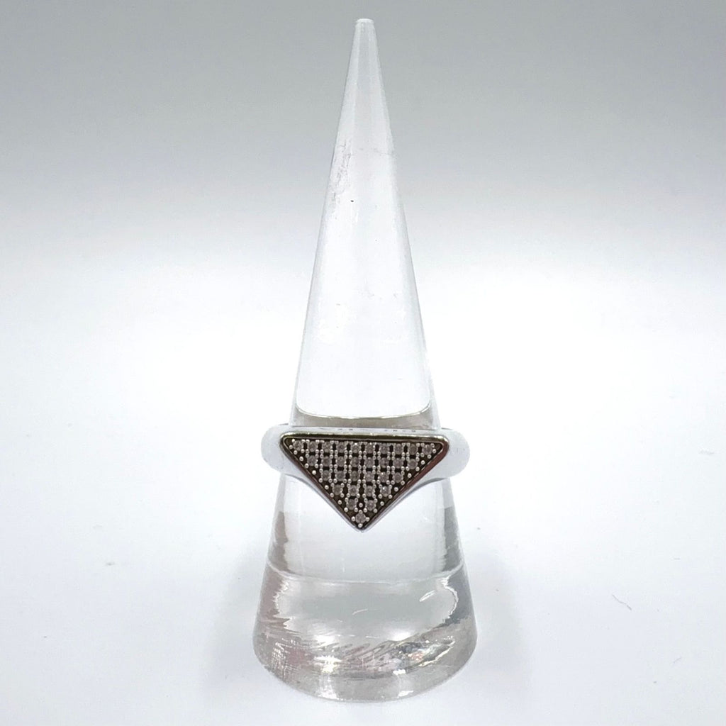 Prada Triangle Logo Pavestone Rhinestone 925 Sterling Silver Clear Ring — view 6