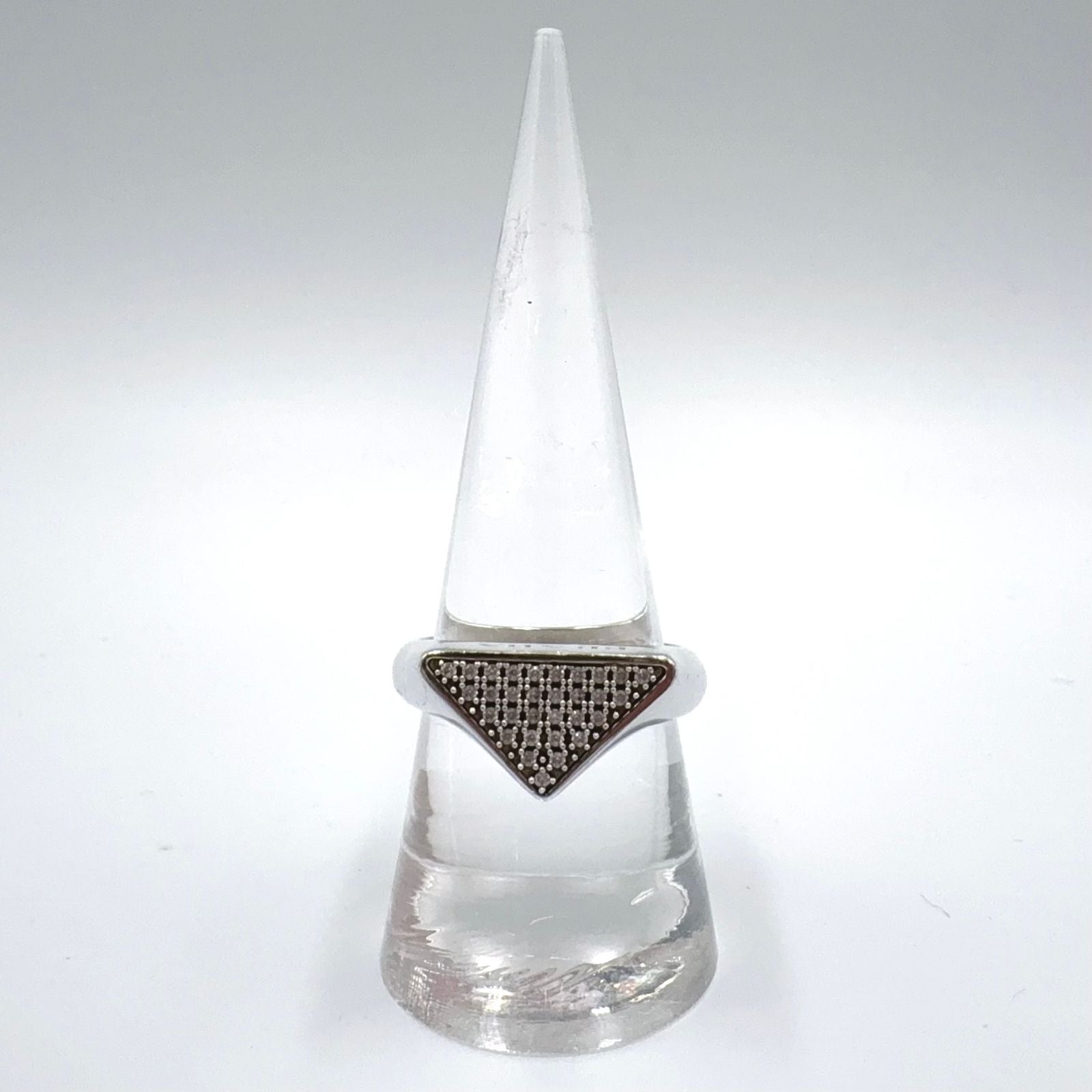 Prada Triangle Logo Pavestone Rhinestone 925 Sterling Silver Clear Ring — view 6