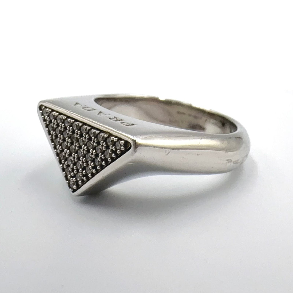 Prada Triangle Logo Pavestone Rhinestone 925 Sterling Silver Clear Ring — view 2