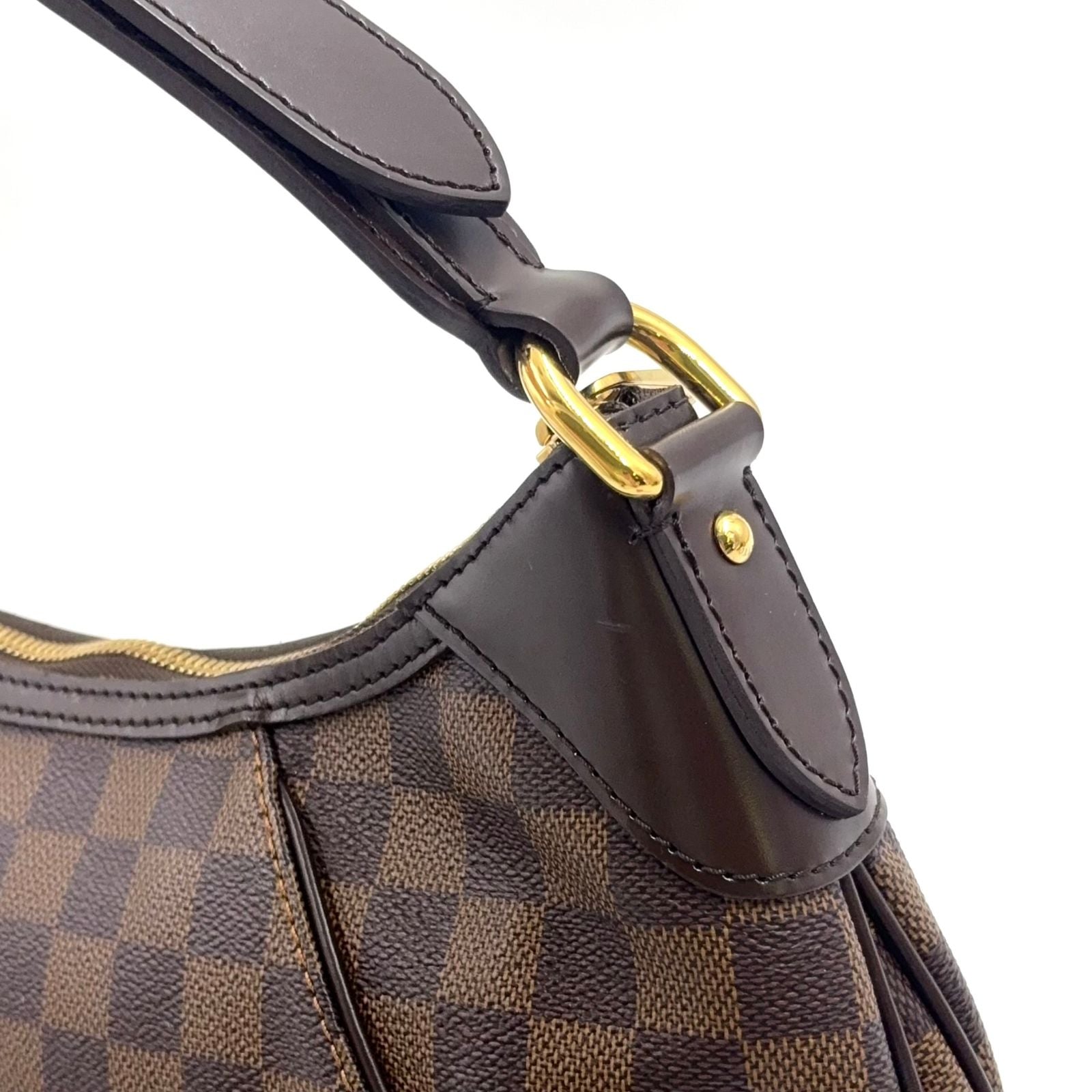 Louis Vuitton Thames PM Damier Ebene Leather Brown Shoulder Bag Gold — view 8