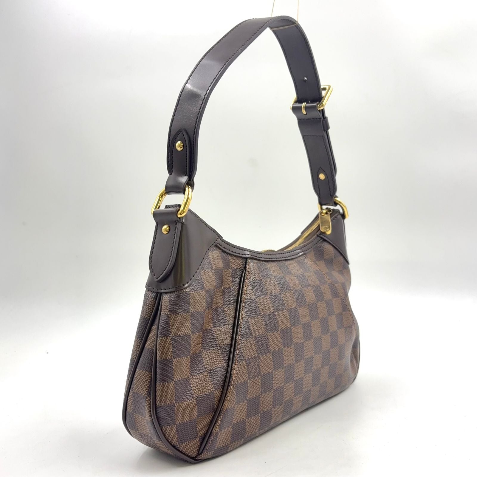 Louis Vuitton Thames PM Damier Ebene Leather Brown Shoulder Bag Gold — view 2