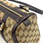 Gucci Abbey Leather Canvas Dark Brown Beige Handbag Gold — view 6