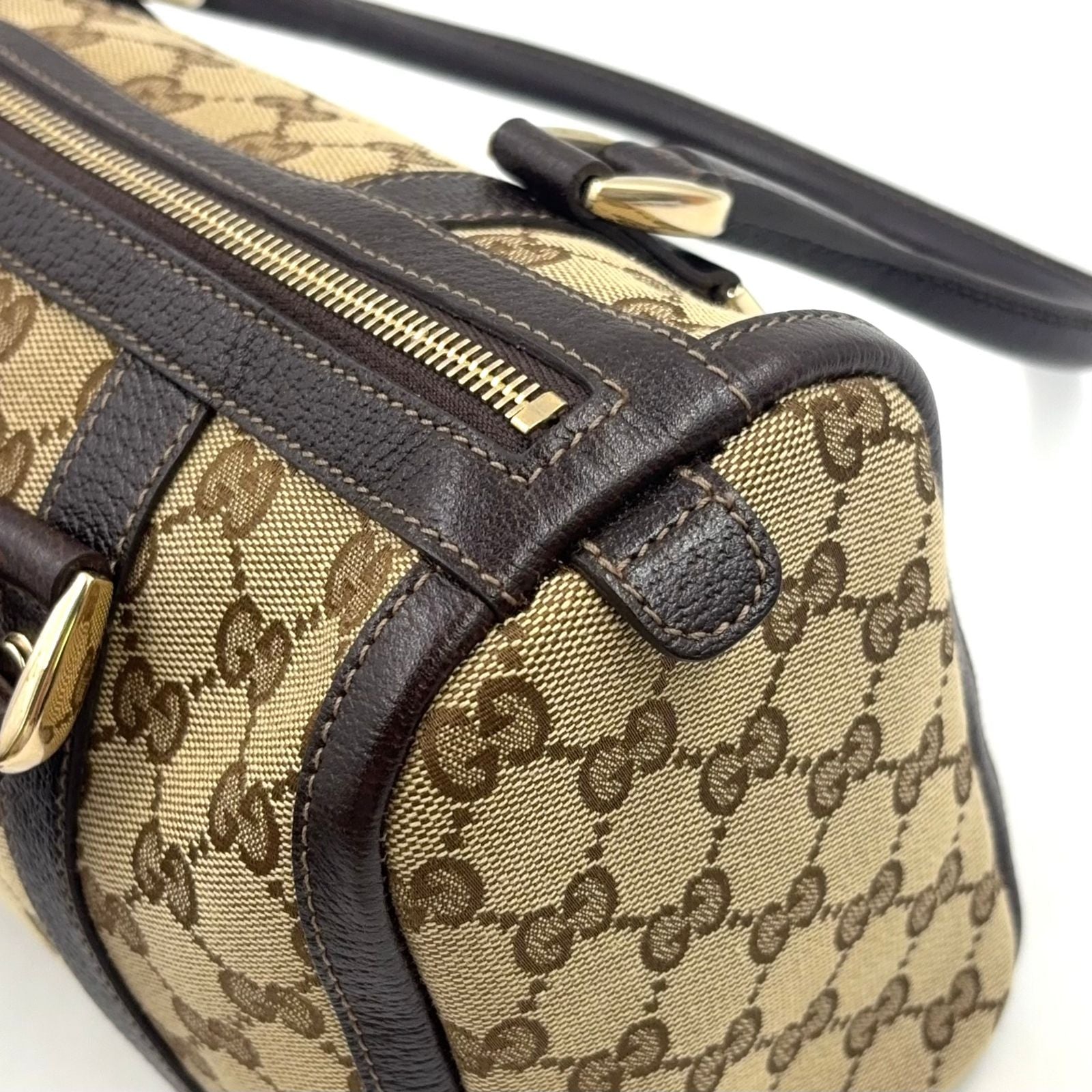 Gucci Abbey Leather Canvas Dark Brown Beige Handbag Gold — view 6