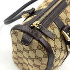 Gucci Abbey Leather Canvas Dark Brown Beige Handbag Gold — view 5