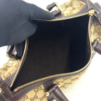 Gucci Abbey Leather Canvas Dark Brown Beige Handbag Gold — view 3