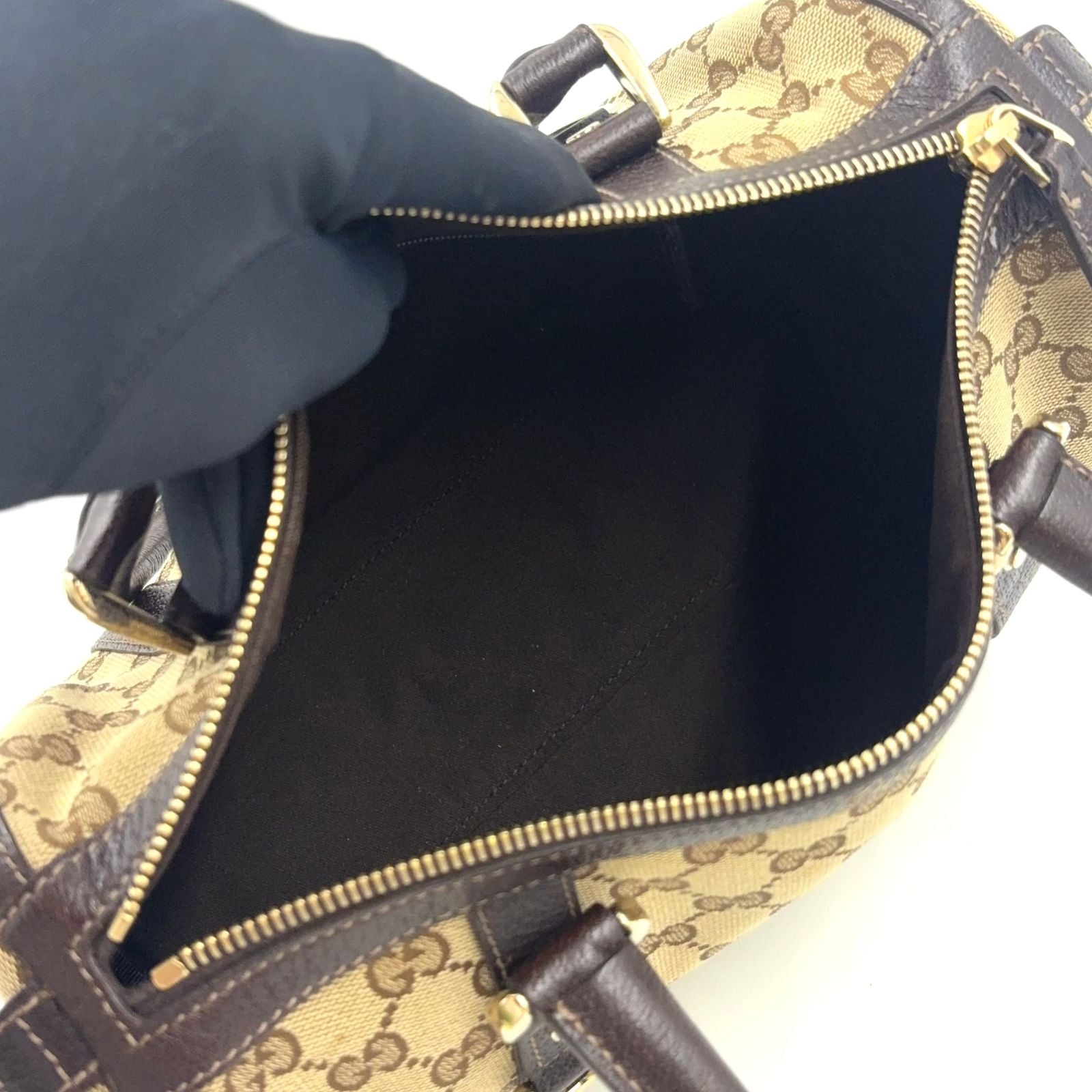 Gucci Abbey Leather Canvas Dark Brown Beige Handbag Gold — view 3