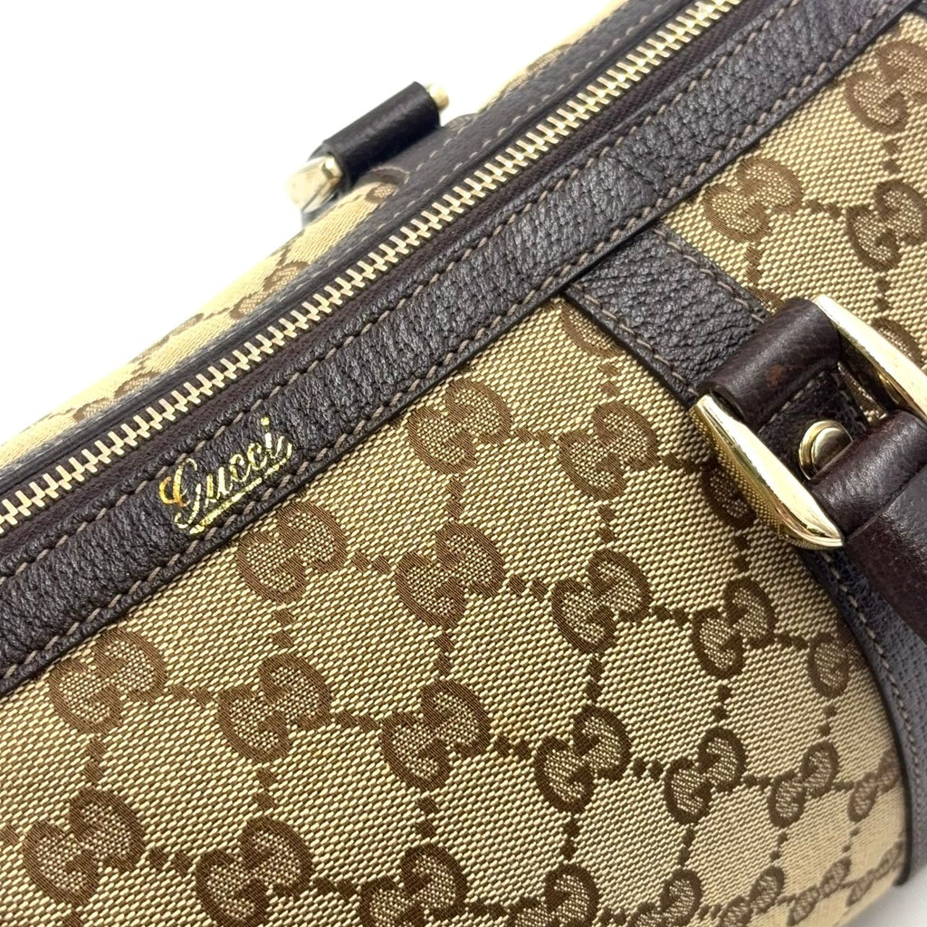 Gucci Abbey Leather Canvas Dark Brown Beige Handbag Gold — view 7
