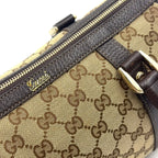 Gucci Abbey Leather Canvas Dark Brown Beige Handbag Gold — view 7