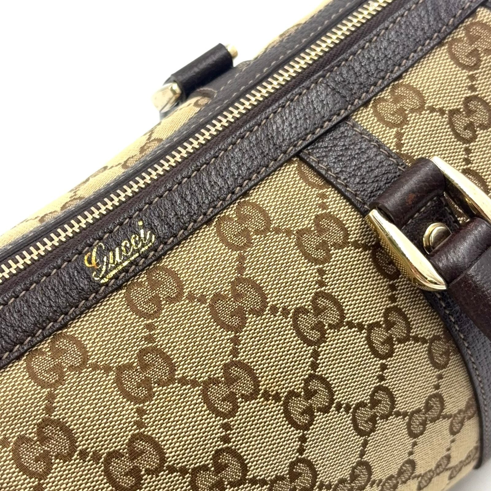 Gucci Abbey Leather Canvas Dark Brown Beige Handbag Gold — view 7