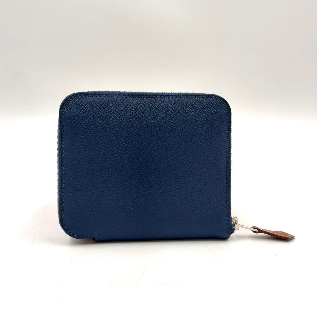 Hermes Azap Silk'in Compact Veau Epsom Blue Wallet Silver