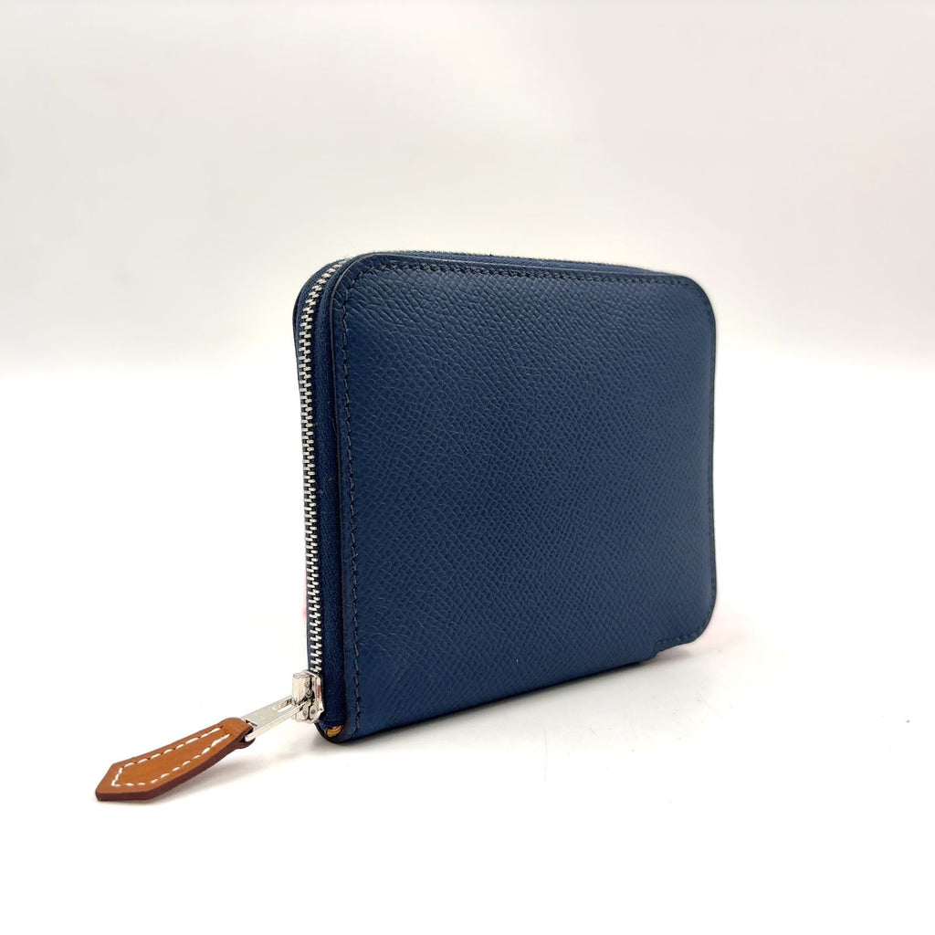 Hermes Azap Silk'in Compact Veau Epsom Blue Wallet Silver — view 2