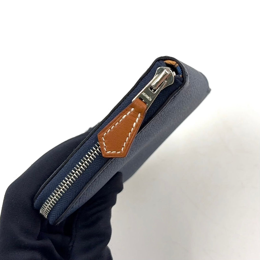 Hermes Azap Silk'in Compact Veau Epsom Blue Wallet Silver — view 5