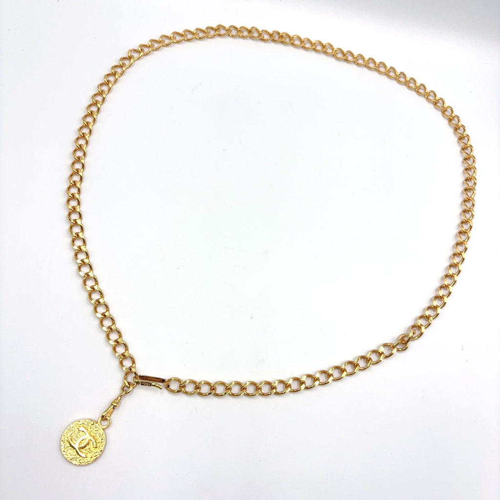 Chanel CC Logo Cambon Plate Gold Plated Chain Belt