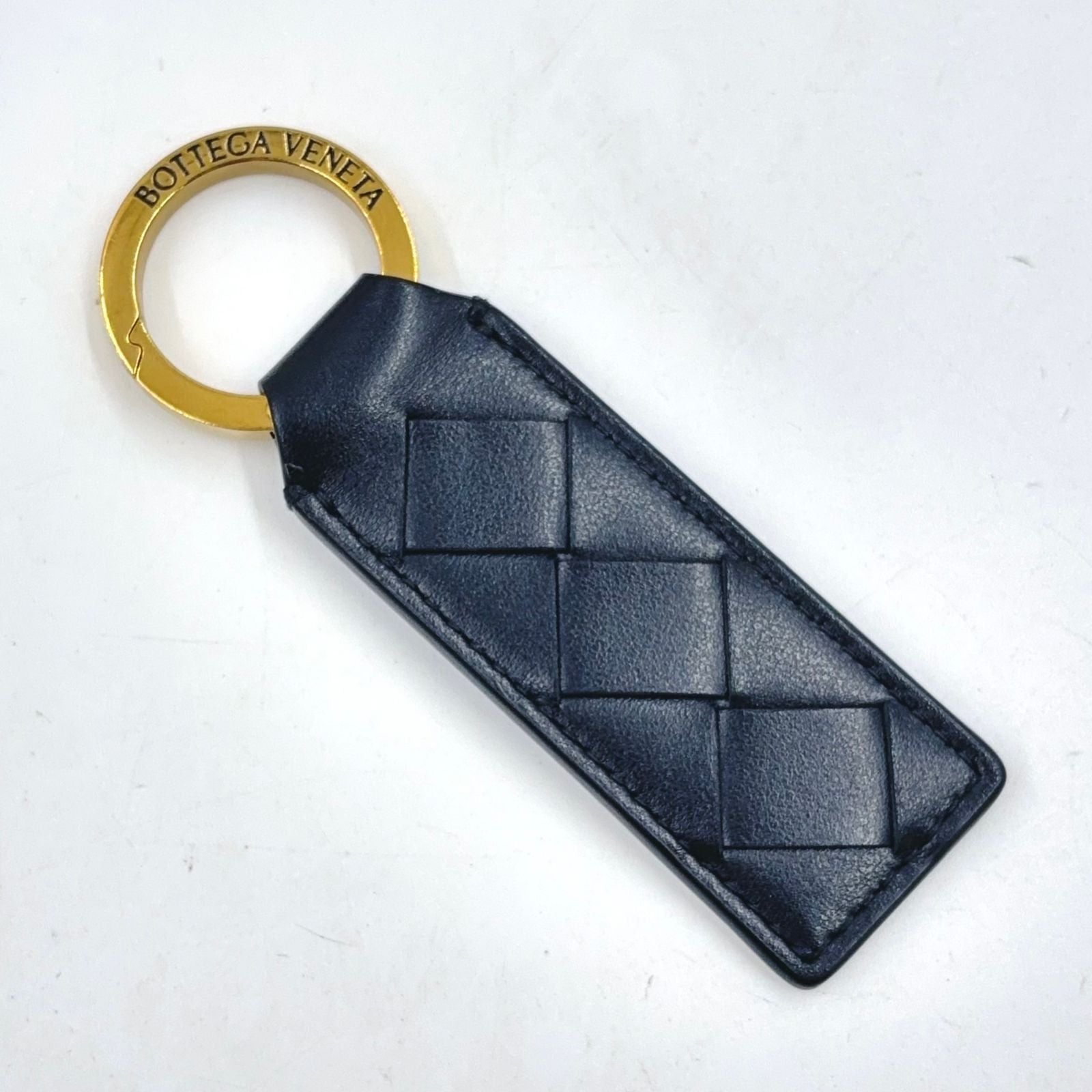 Bottega Veneta Intrecciato Leather Gold Plated Black Key Ring Key Holder