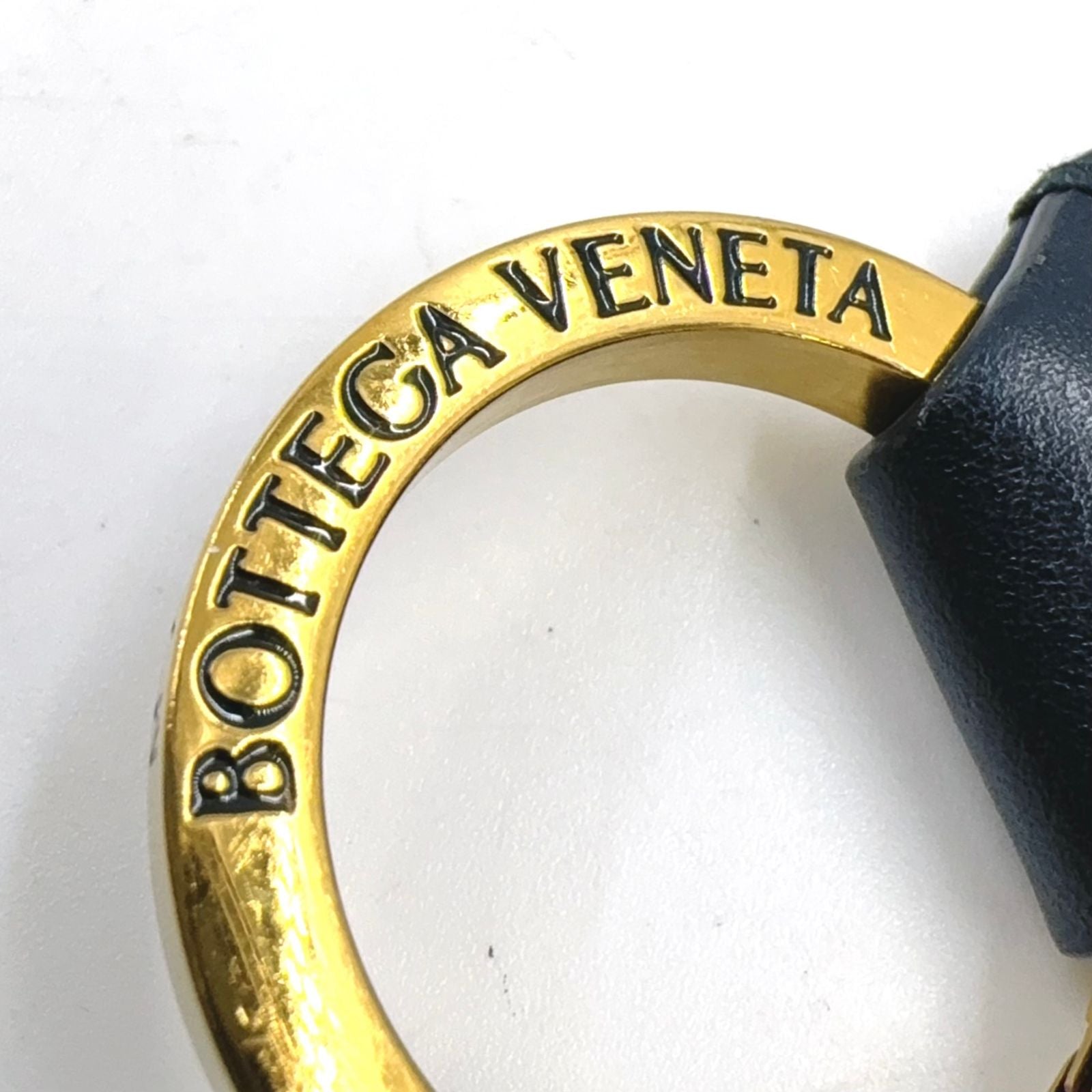 Bottega Veneta Intrecciato Leather Gold Plated Black Key Ring Key Holder — view 3