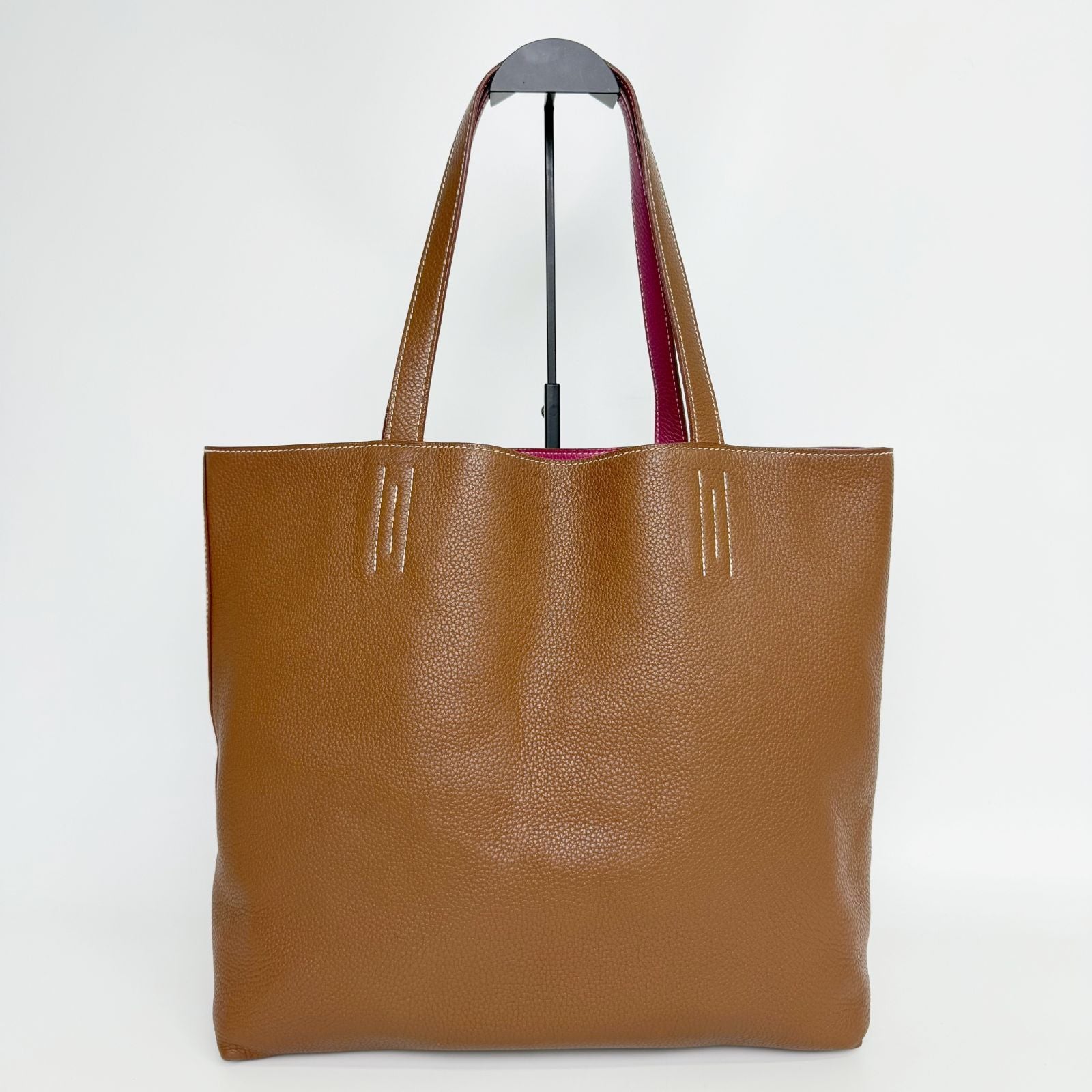Hermes Double Sens 36 Reversible Tote Shoulder Bag Taurillon Clemence Brown — view 3
