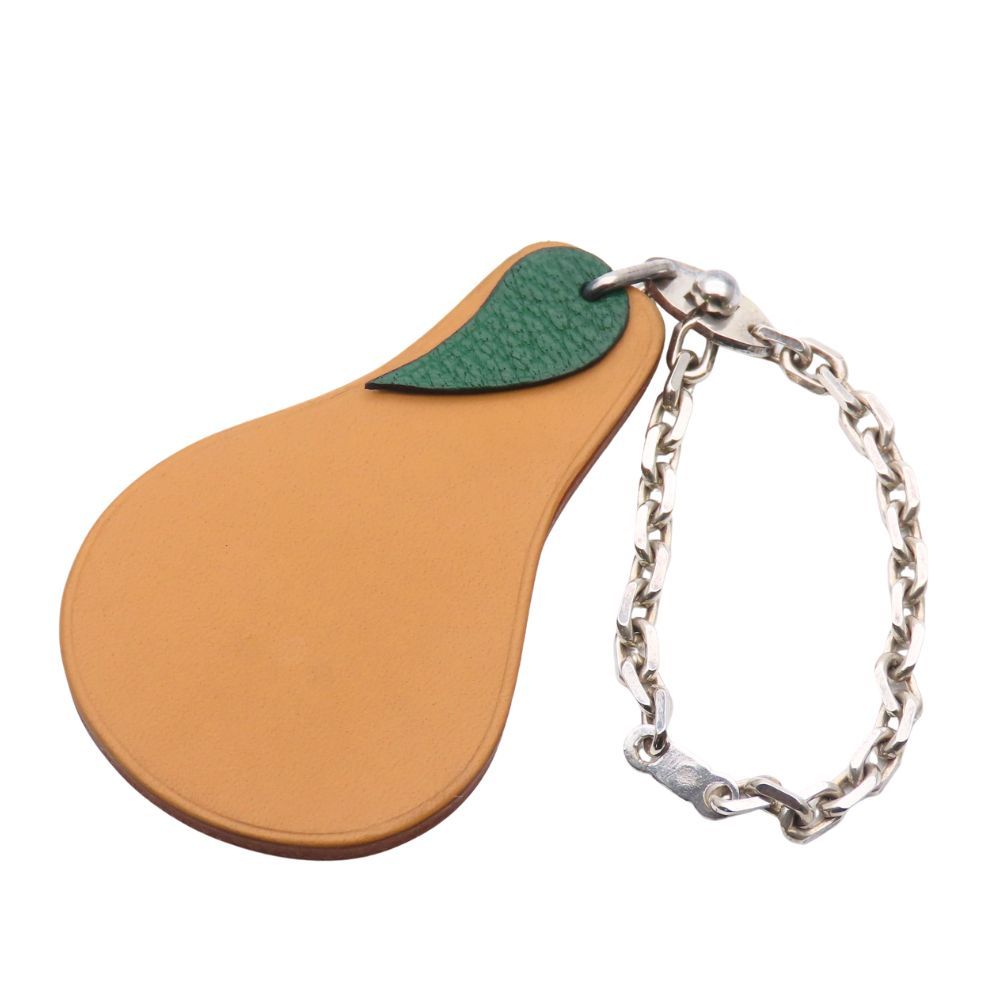 Hermes Bag Charm la France Fruit Leather Brown Silver Key Holder