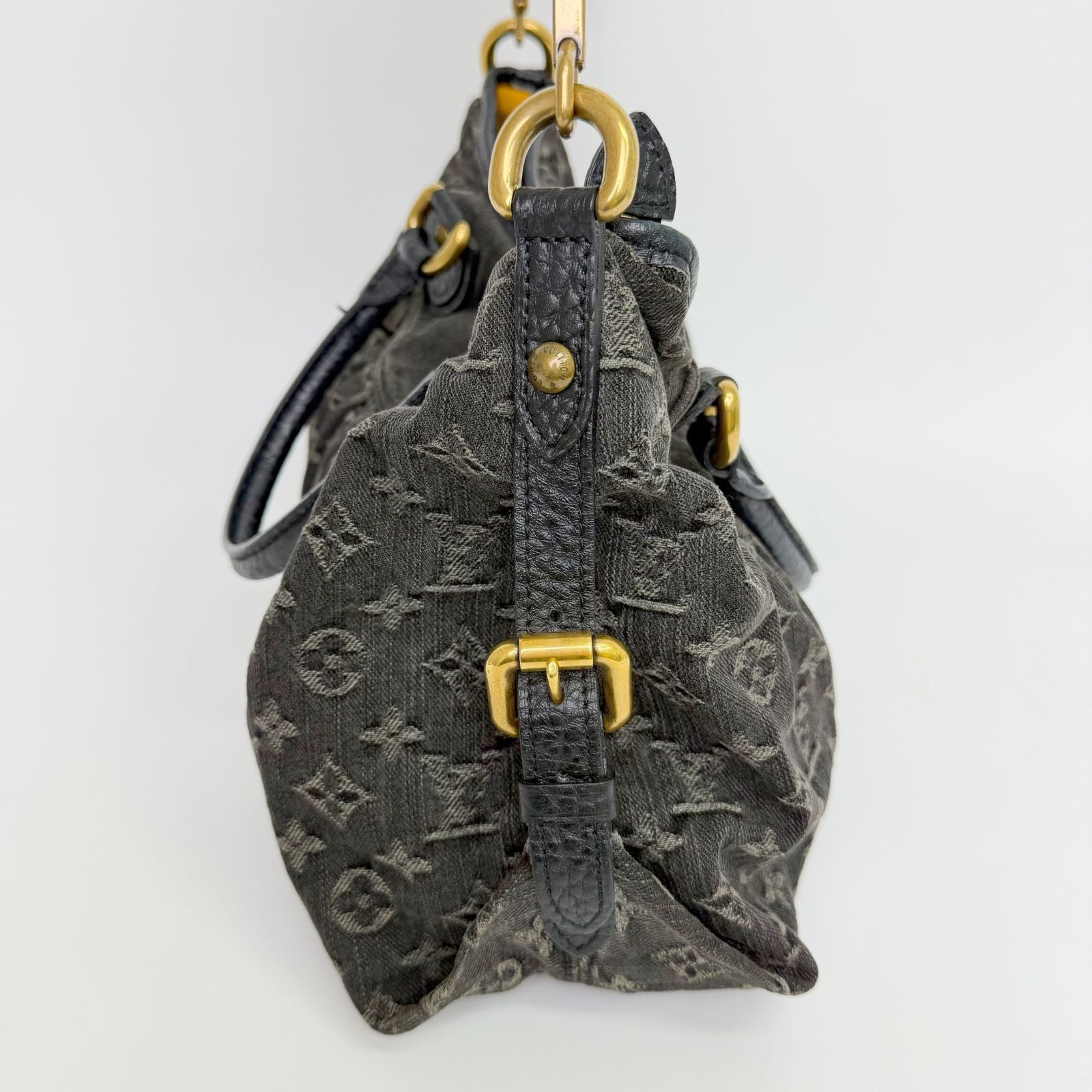 Louis Vuitton Monogram Denim Neo Cabby MM Shoulder Bag Leather Black Vintage — view 4