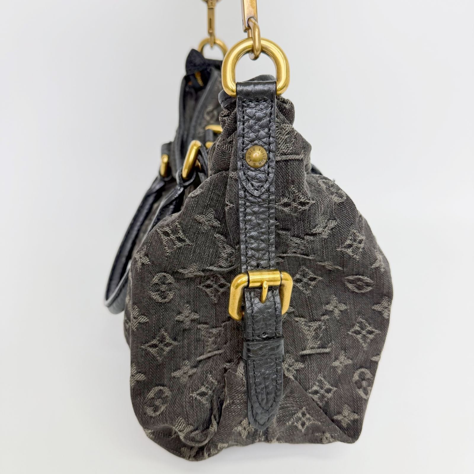 Louis Vuitton Monogram Denim Neo Cabby MM Shoulder Bag Leather Black Vintage — view 5