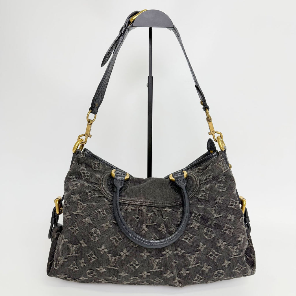 Louis Vuitton Monogram Denim Neo Cabby MM Shoulder Bag Leather Black Vintage — view 2