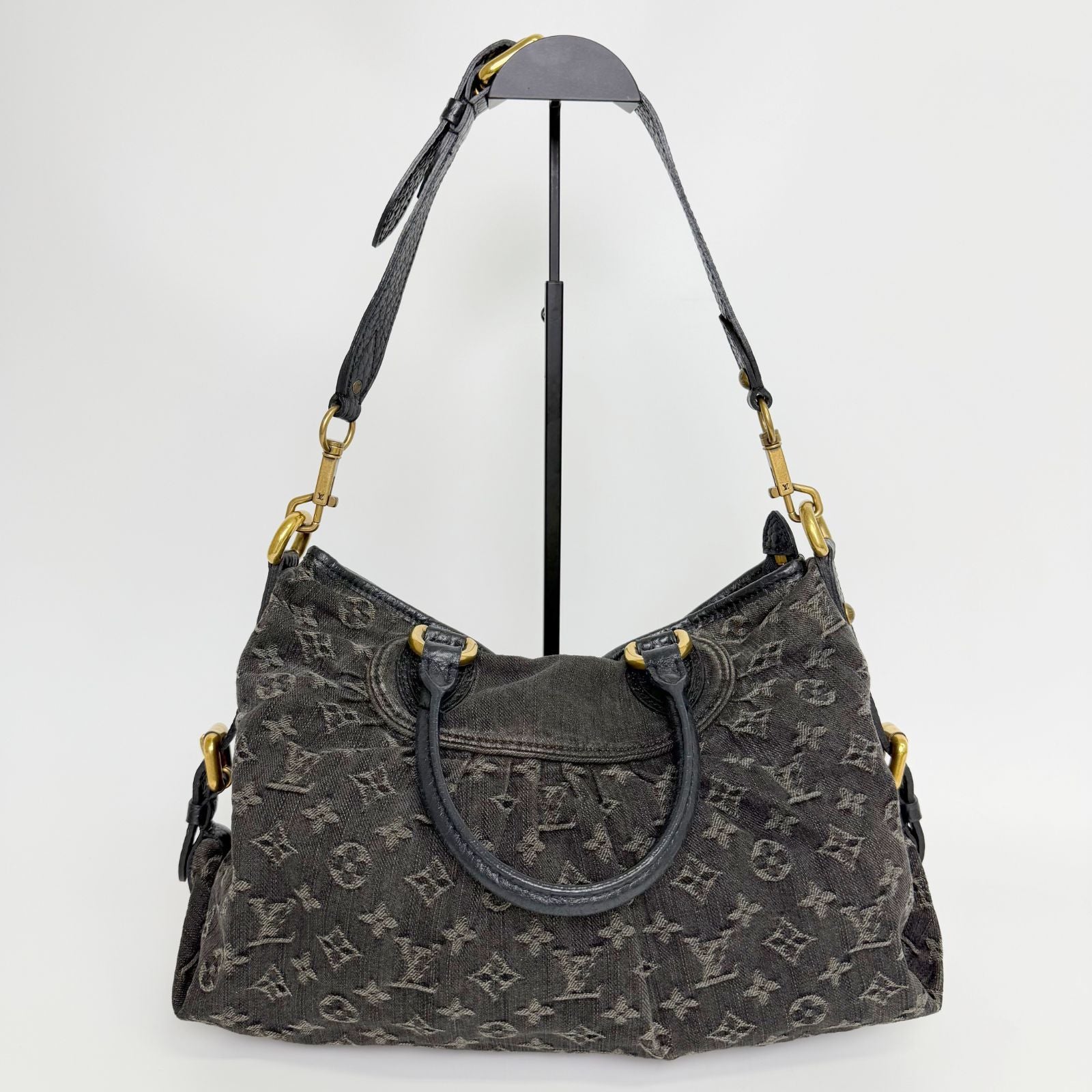 Louis Vuitton Monogram Denim Neo Cabby MM Shoulder Bag Leather Black Vintage — view 2
