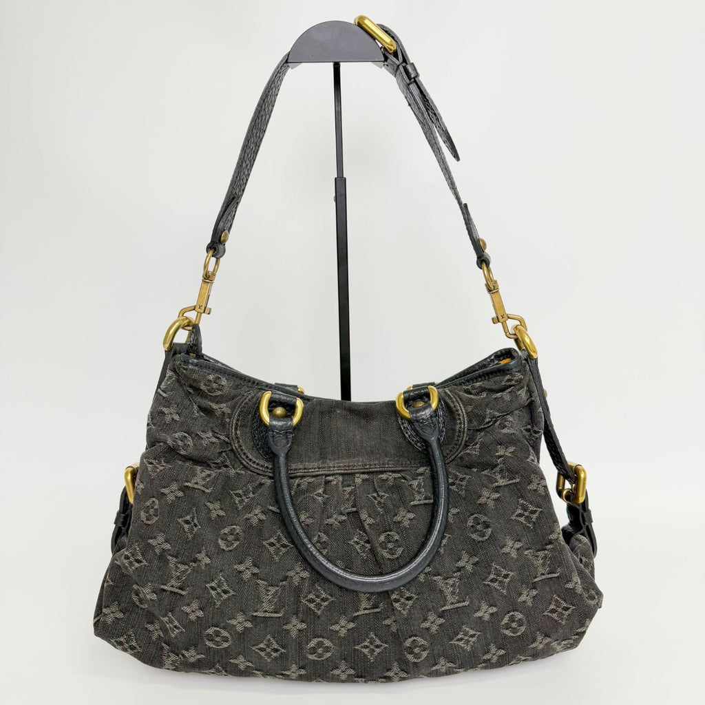 Louis Vuitton Monogram Denim Neo Cabby MM Shoulder Bag Leather Black Vintage — view 3