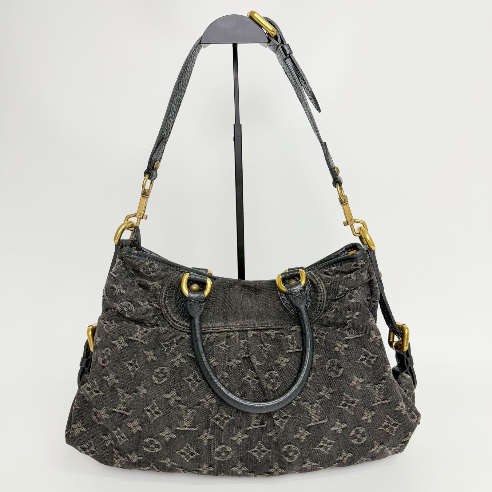 Louis Vuitton Monogram Denim Neo Cabby MM Shoulder Bag Leather Black Vintage — view 3
